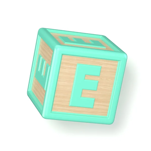 Letter E houten alfabet blokken lettertype gedraaid. 3D — Stockfoto