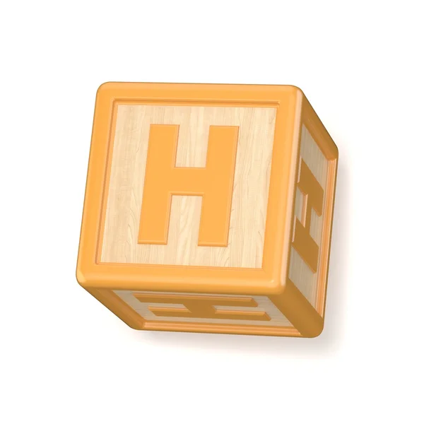 Bokstaven H trä alphabet block teckensnitt roteras. 3D — Stockfoto