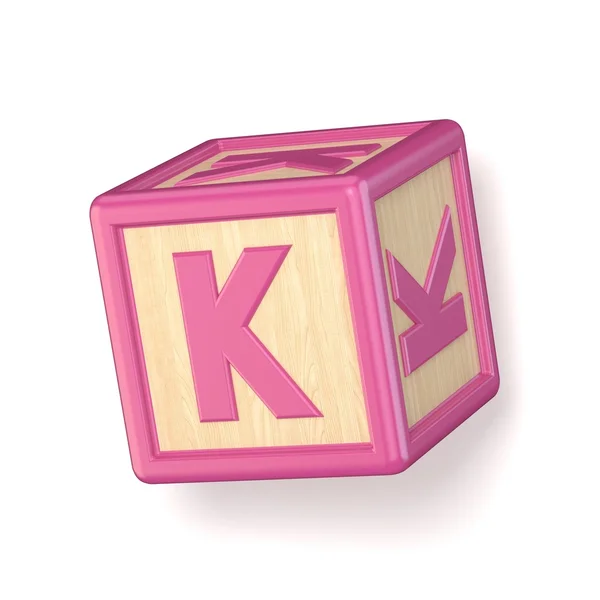 Буква K деревянный алфавит блоки шрифт вращается. 3D — стоковое фото
