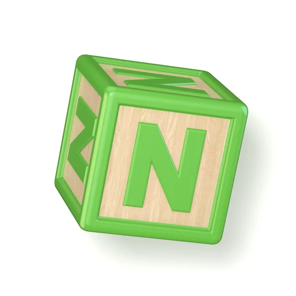 Letter N wooden alphabet blocks font rotated. 3D — Stock Photo, Image