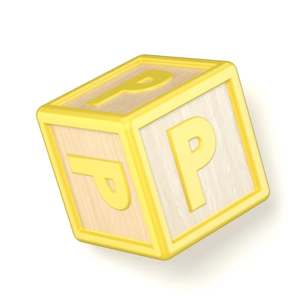 Буква P деревянный алфавит блоки шрифт вращается. 3D — стоковое фото
