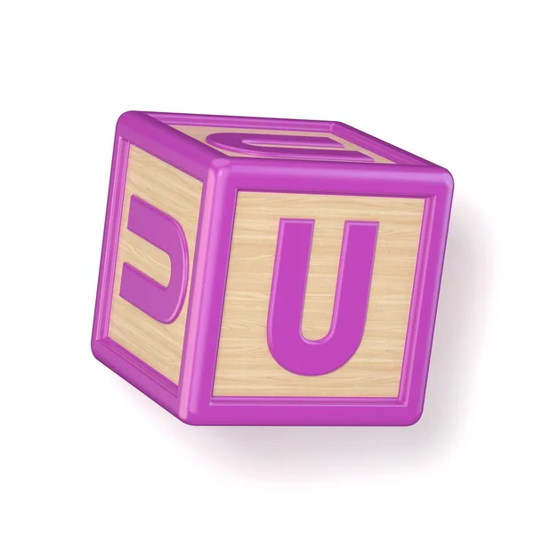 Litera U drewniane alfabet bloki czcionki obrócony. 3D — Zdjęcie stockowe