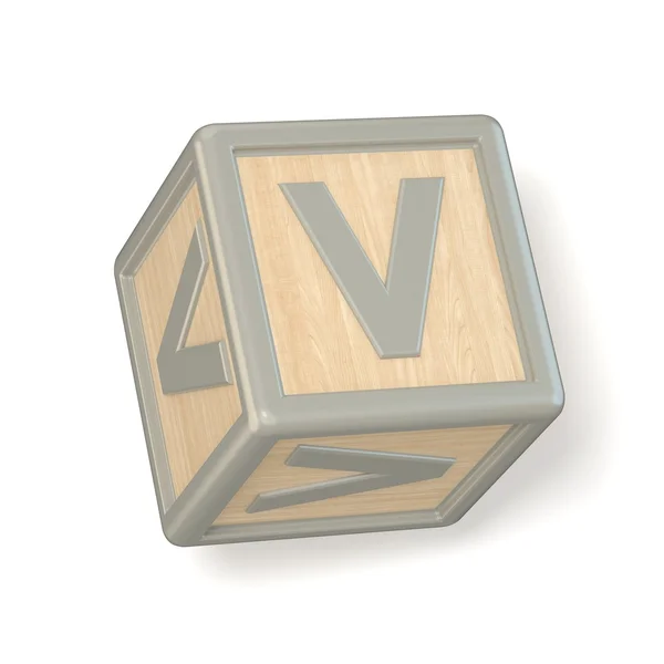Літера V дерев'яна абетка блокує шрифт, який повертається. тривимірний — стокове фото