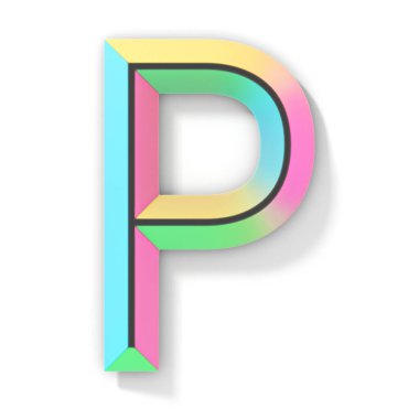 Neon rengi parlak yazı tipi Harf P 3D resimleme beyaz arkaplanda izole edildi