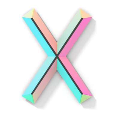 Neon rengi parlak yazı tipi Harf X 3D resimleme beyaz arkaplanda izole edildi