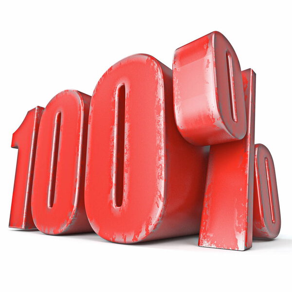 Металл красного цвета гранж 100% знак 3D рендеринг иллюстрации изолированы на белом фоне