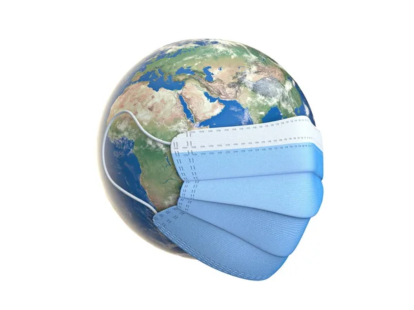 Medizinische Maske Auf Dem Planeten Erde Render Illustration Isoliert Auf — Stockfoto