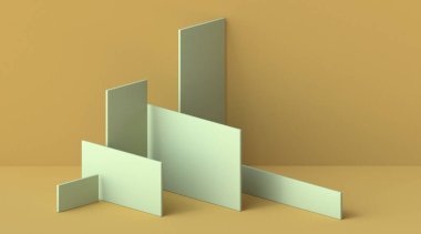 Kahverengi arkaplandaki 3D çizim çiziminden oluşan soyut maket