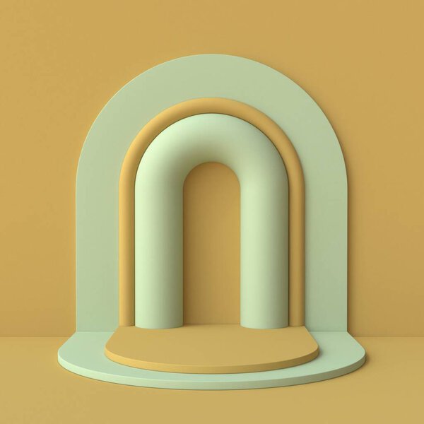 Abstract mock up architectural arc 3D render illustration on green background