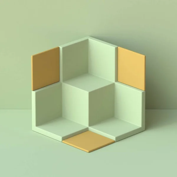 Абстрактний Макет Кубиків Полиці Ілюстрація Зеленому Фоні — стокове фото