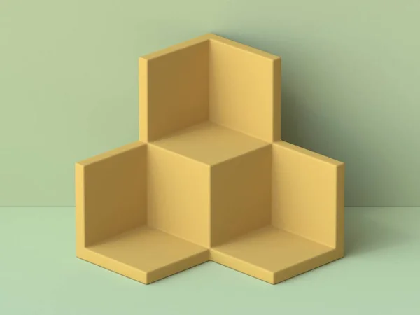 Abstrato Marrom Simular Cubos Prateleira Renderizar Ilustração Fundo Verde — Fotografia de Stock