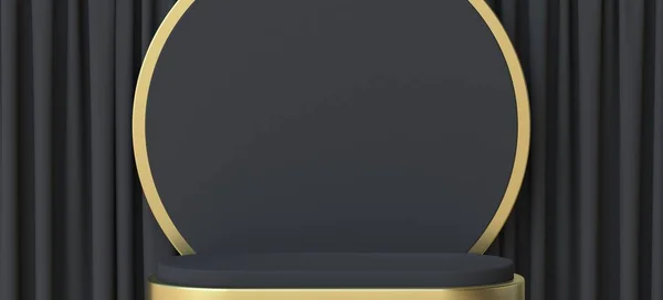 アブストラクト背景台座と円枠3Dレンダリング図黒背景 — ストック写真