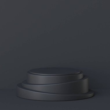 Siyah arkaplan üzerine soyut arkaplan üç adım siyah podyum çizimi
