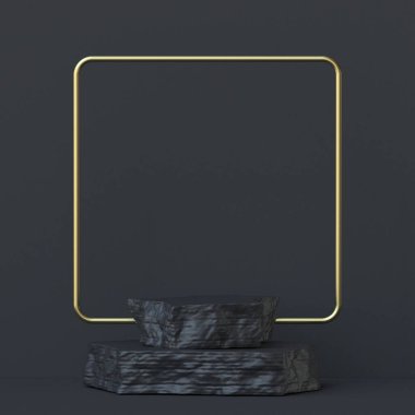 Siyah arkaplan üzerine soyut arkaplan altın kare çerçeve çizimi