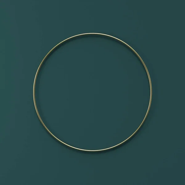 Makieta Podium Prezentacji Produktu Złoty Okrąg Renderowania Ilustracja Zielonym Tle — Zdjęcie stockowe