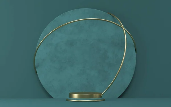 Fiktivní Pódium Pro Prezentaci Produktu Strukturovaný Kruh Zlatými Dráty Vykreslení — Stock fotografie