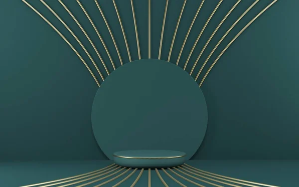 Mock Podium Product Presentation Circle Golden Radial Lines Render Illustration — Stock Photo, Image