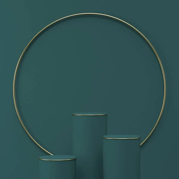Mock Podium Voor Productpresentatie Drie Cilinders Gouden Ring Weergave Illustratie — Stockfoto