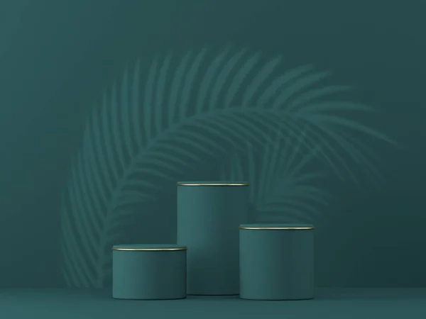 Mock Podium Product Presentation Three Cylinders Floral Shadows Render Illustration — Stock Photo, Image