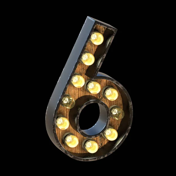 Lampjes Lettertype Number Six Render Illustratie Geïsoleerd Zwarte Achtergrond — Stockfoto