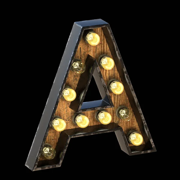 Lampadine Font Letter Rendering Illustrazione Isolata Sfondo Nero — Foto Stock