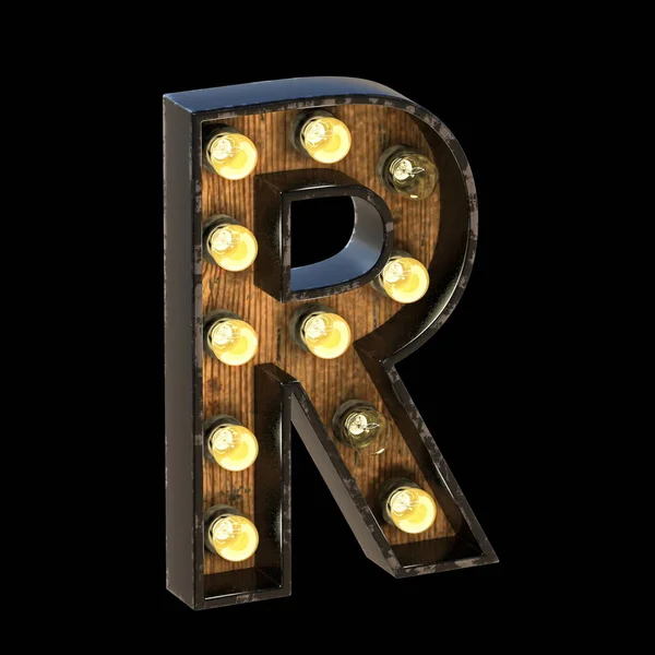 Lampjes Lettertype Letter Render Illustratie Geïsoleerd Zwarte Achtergrond — Stockfoto