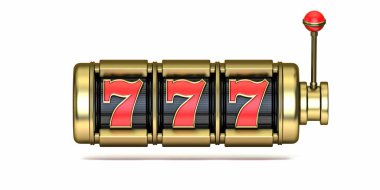 777 Gold slot makinesi 3D resim çizimi beyaz arkaplanda izole edildi