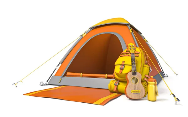 Piknik Camping Plecakiem Ukulele Renderowania Ilustracji Izolowane Białym Tle — Zdjęcie stockowe