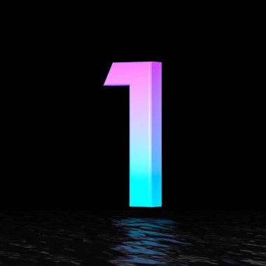 Cyan magenta font Number 1 ONE 3D render illustration isolated on black background