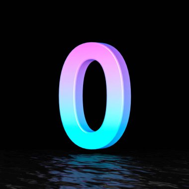 Cyan magenta font Number 0 ZERO 3D render illustration isolated on black background