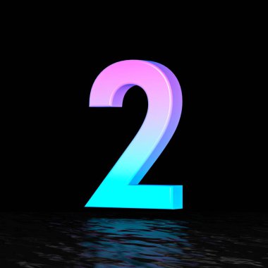 Cyan magenta font Number 2 TWO 3D render illustration isolated on black background