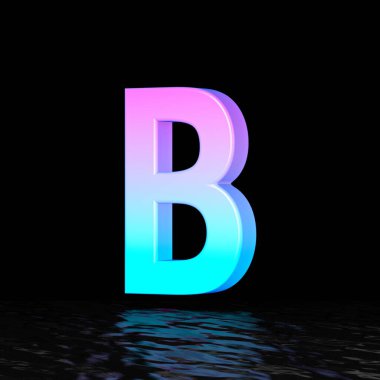 Cyan magenta font Letter B 3D render illustration isolated on black background