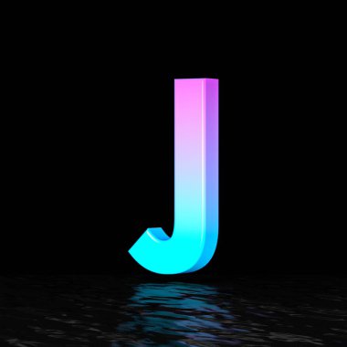 Cyan magenta font Letter J 3D render illustration isolated on black background