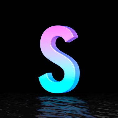 Cyan magenta font Letter S 3D render illustration isolated on black background