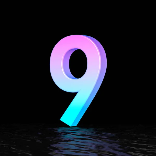 Cyan Magenta Font Number Nine Render Illustration Isolated Black Background — Foto Stock