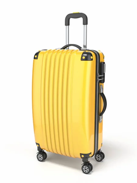 白い背景に隔離された黄色のスーツケース3Dレンダリングイラスト — ストック写真