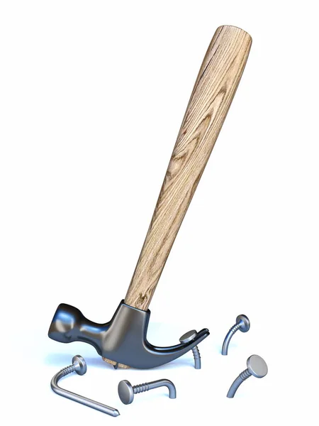 Hammer Zieht Krumme Nägel Heraus Render Illustration Isoliert Auf Weißem — Stockfoto