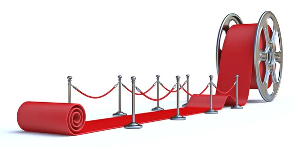 Rollo Película Cine Alfombra Roja Vista Frontal Ilustración Renderizado Aislada — Foto de Stock