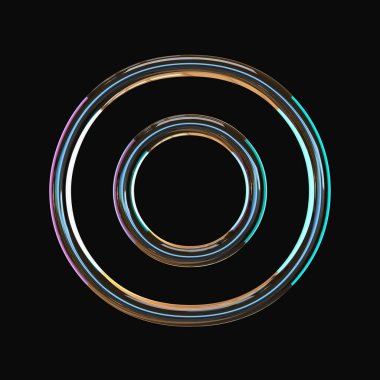 Renkli cam yazı tipi Harf O 3D resim çizimi siyah arkaplanda izole edildi