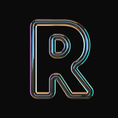 Renkli cam yazı tipi Harf R 3D resim çizimi siyah arkaplanda izole edildi