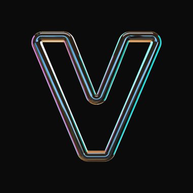 Renkli cam yazı tipi Harf V 3D resim çizimi siyah arkaplanda izole edildi