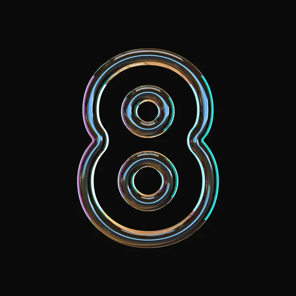 Élénk Színű Üveg Betűtípus Number Eight Render Illustration Isolated Black — Stock Fotó