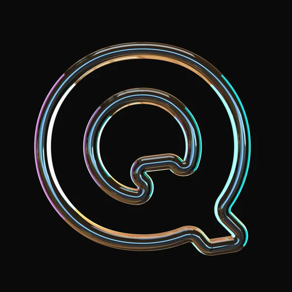 Siyah arkaplanda izole edilmiş renkli cam yazı tipi Q 3D resim çizimi