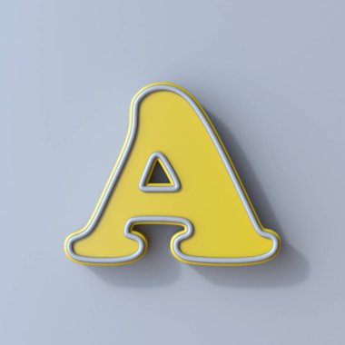 Sarı çizgi film yazı tipi Harf A 3D resim çizimi gri arkaplanda izole edildi