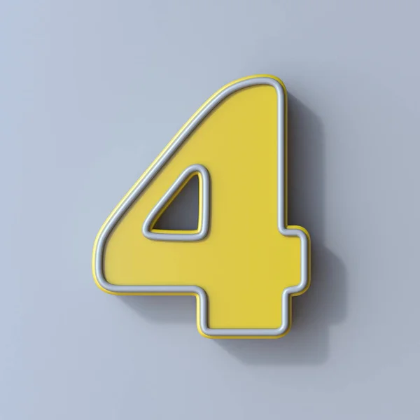 黄色の漫画のフォント番号4 4グレーの背景に隔離された4つの3Dレンダリングイラスト — ストック写真
