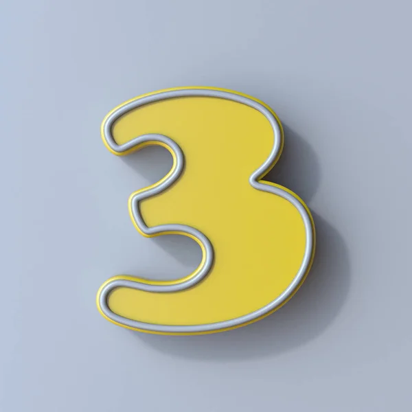 Yellow Cartoon Font Number Three Render Illustration Isolated Gray Background — Stock Photo, Image