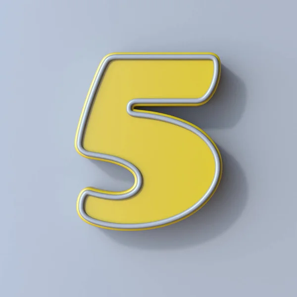 Yellow Cartoon Font Number Five Render Ilustração Isolada Fundo Cinza — Fotografia de Stock