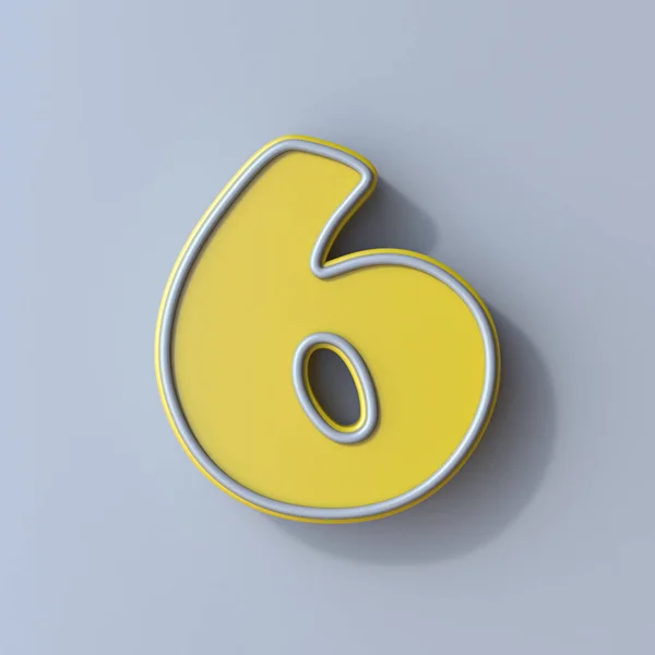 Yellow Cartoon Font Number Six Render Ilustração Isolada Fundo Cinza — Fotografia de Stock