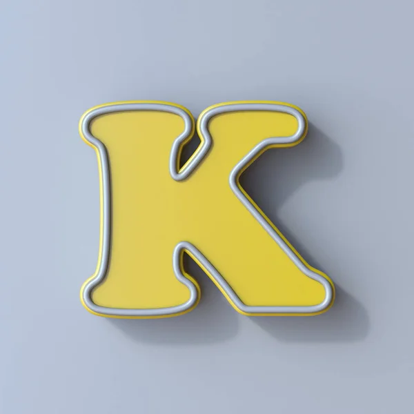 黄色卡通字体字母K 3D渲染图形孤立在灰色背景下 — 图库照片