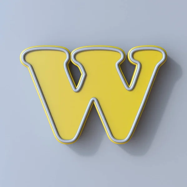 黄色卡通字体W 3D渲染图形孤立于灰色背景 — 图库照片
